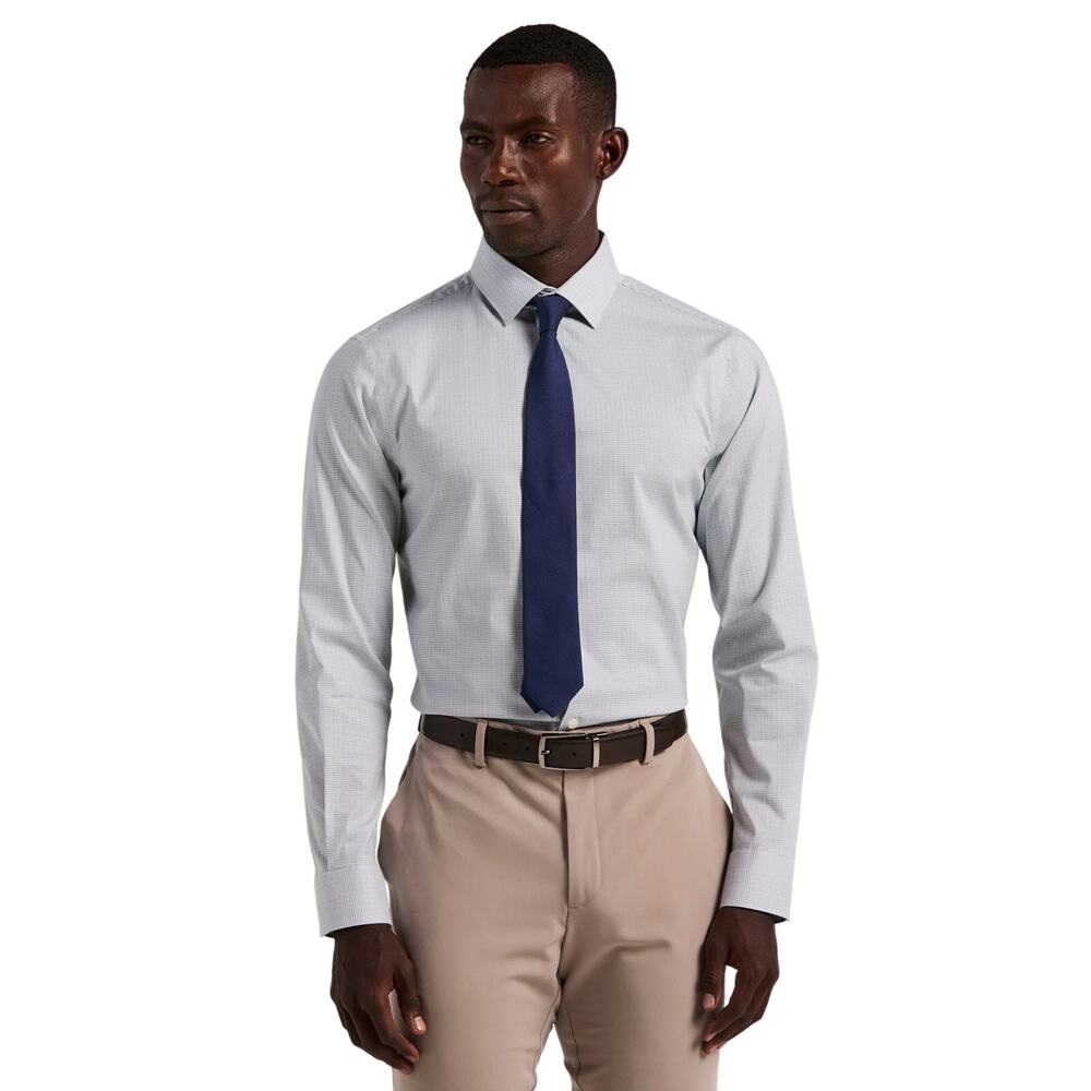 Perry Ellis Portfolio Slim Fit White Blue Button Down Dress Shirt XL